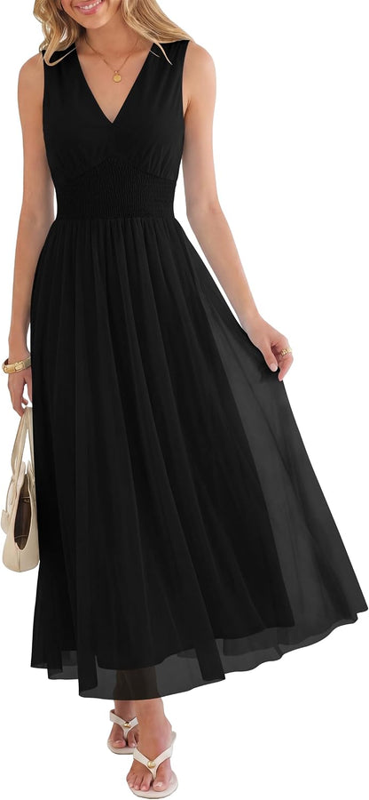 Boho Floral Tulle V-Neck Maxi Dress