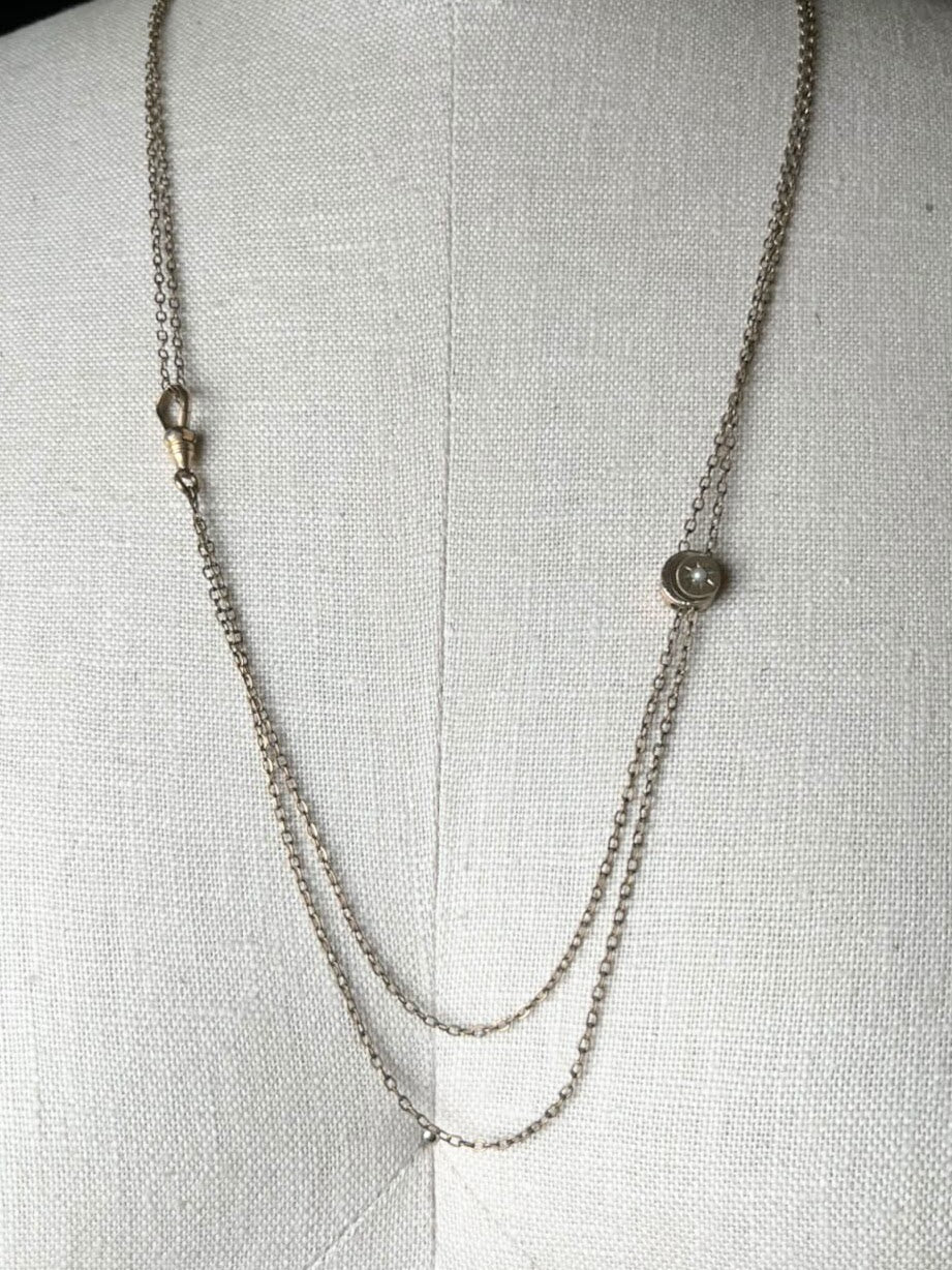c. 1890s-1900s Gold Filled Celestial Slide Long Guard Chain