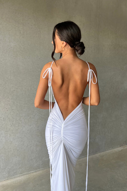 White Bodycon Mini Dress – Gathered Neckline