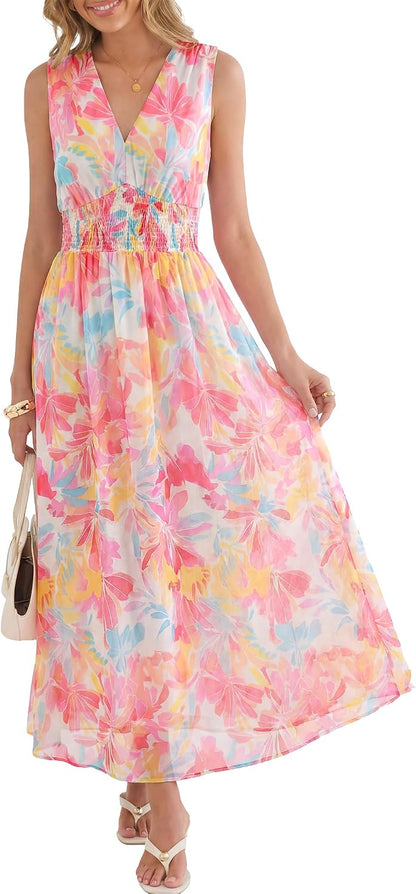 Boho Floral Tulle V-Neck Maxi Dress