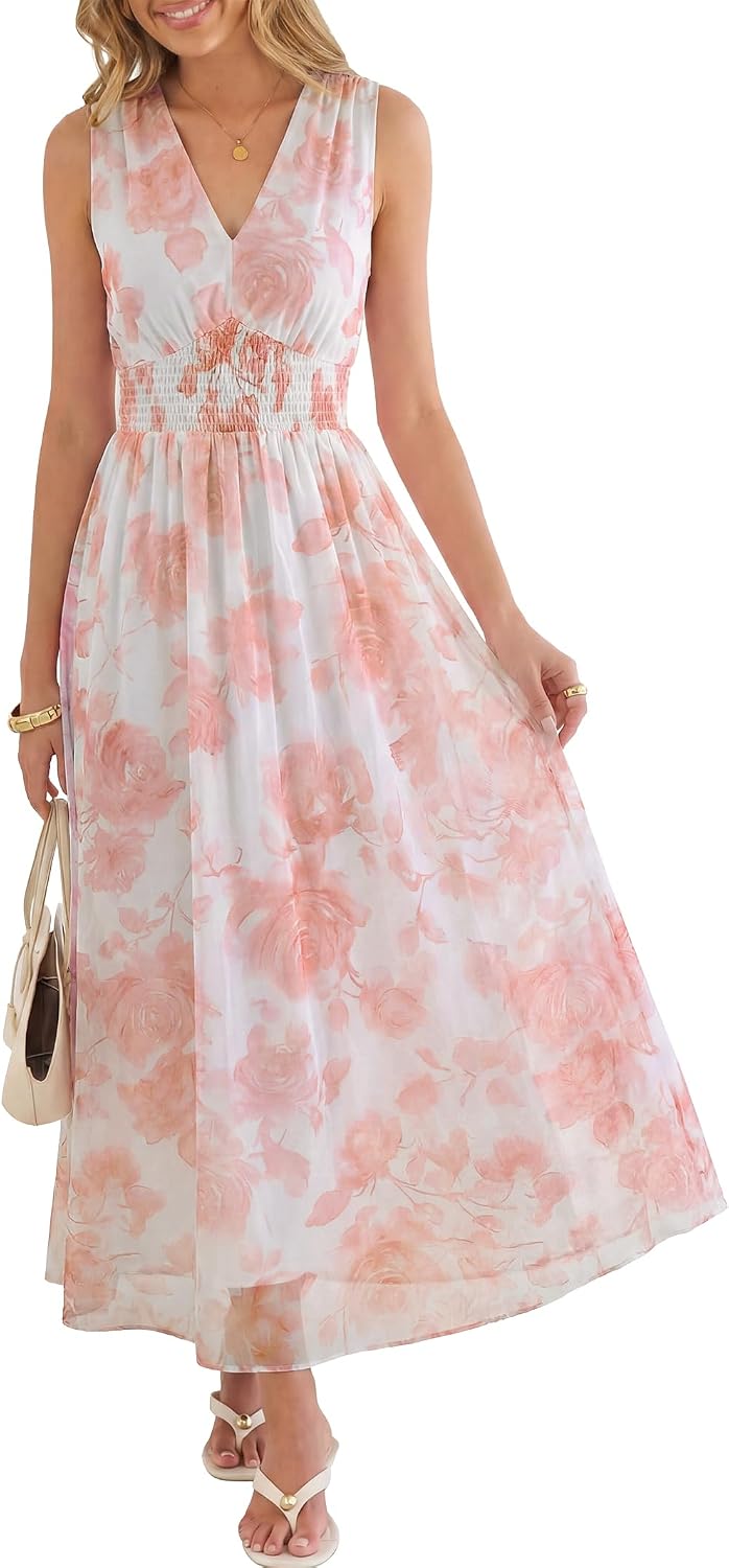 Boho Floral Tulle V-Neck Maxi Dress