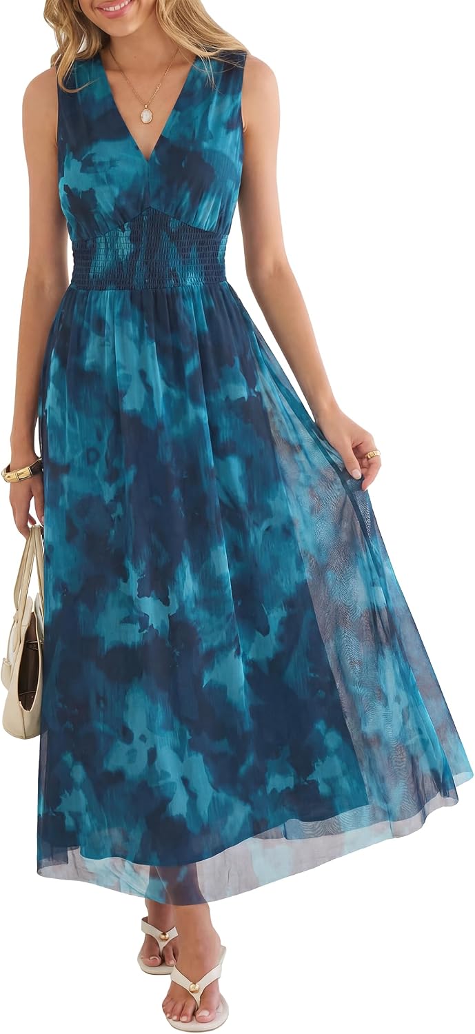 Boho Floral Tulle V-Neck Maxi Dress