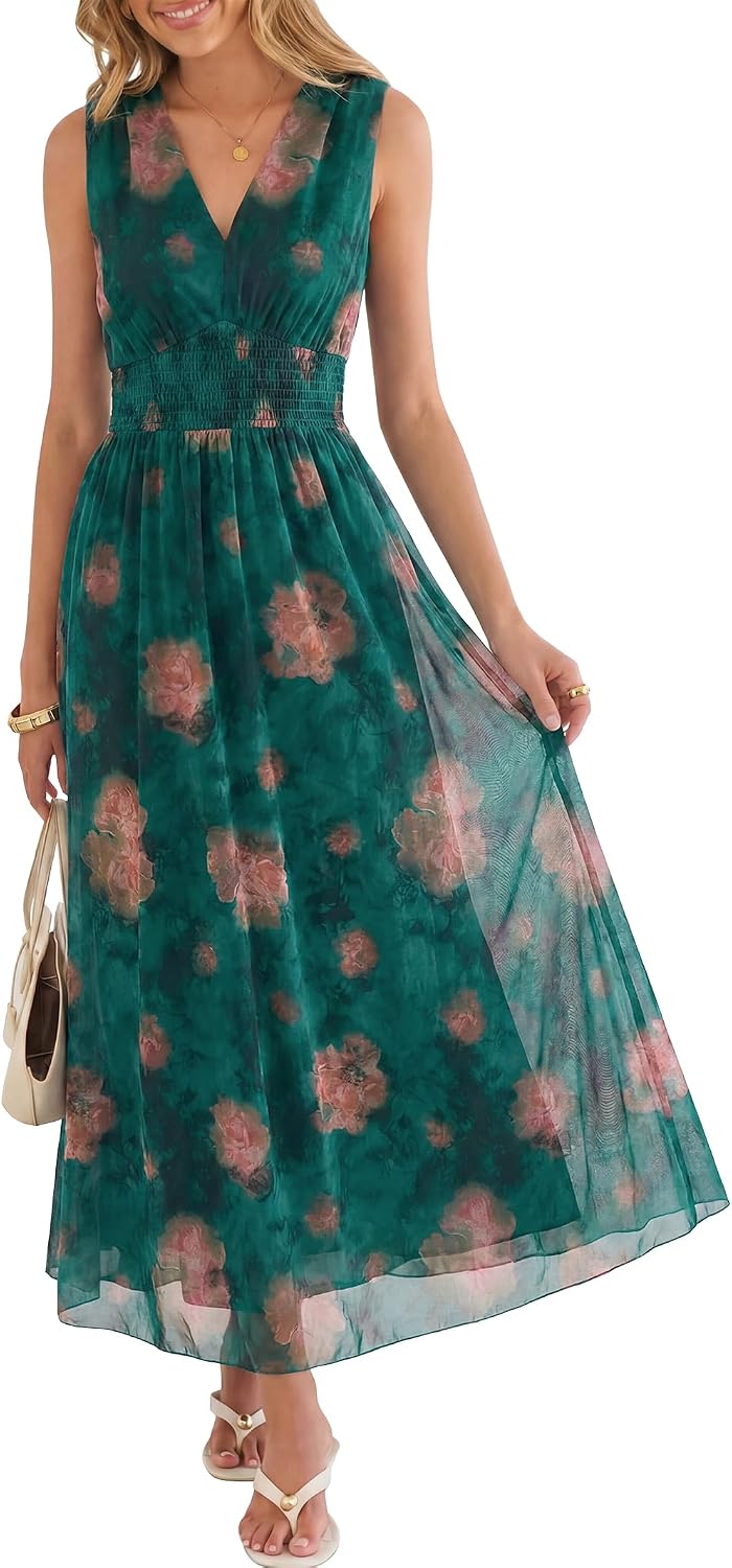 Boho Floral Tulle V-Neck Maxi Dress