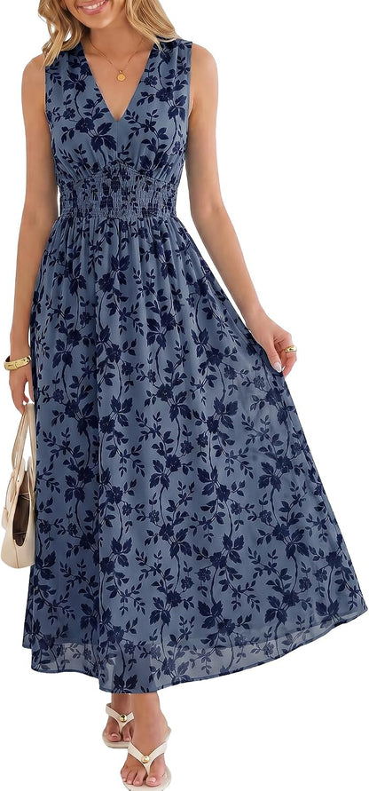 Boho Floral Tulle V-Neck Maxi Dress