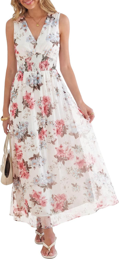 Boho Floral Tulle V-Neck Maxi Dress