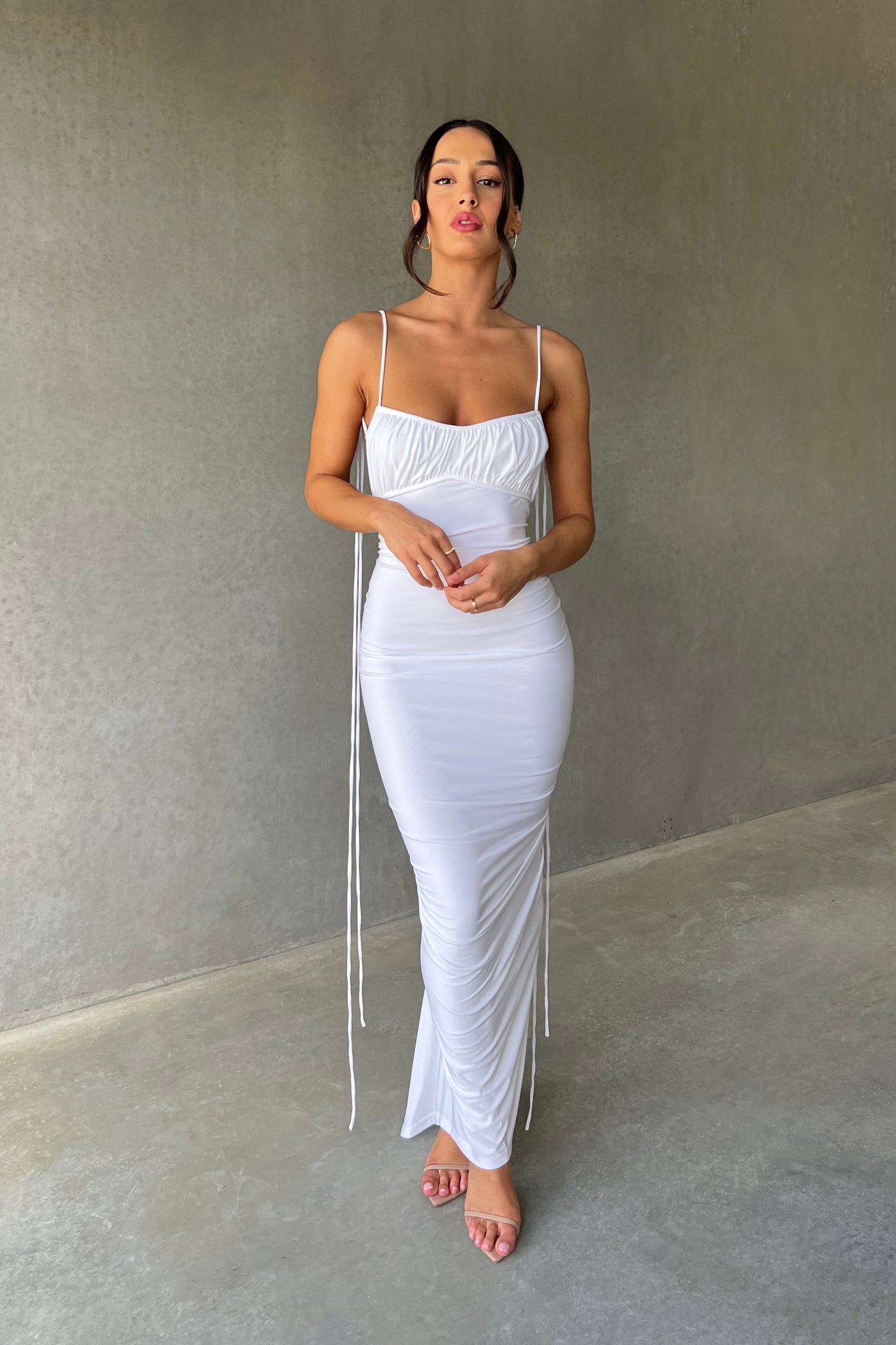 White Bodycon Mini Dress – Gathered Neckline