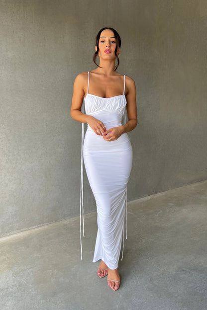 White Bodycon Mini Dress – Gathered Neckline