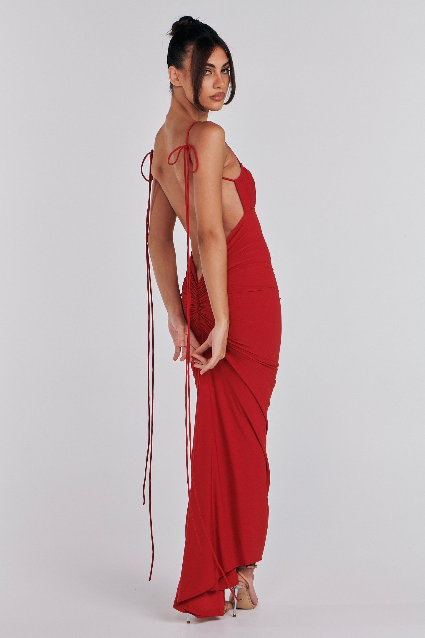 Red Zahara Neck Bodycon Dress with Open Back