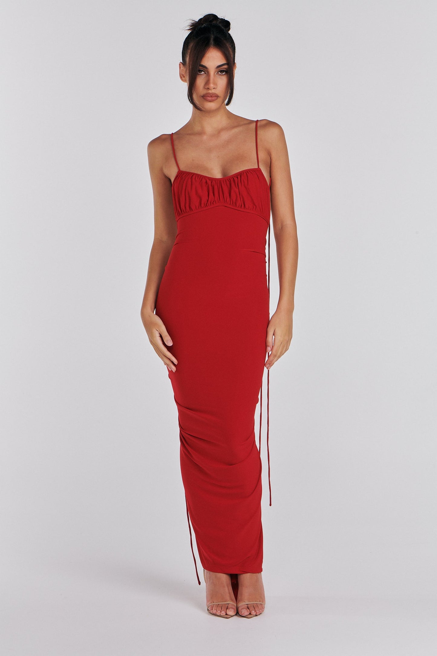 Red Zahara Neck Bodycon Dress with Open Back