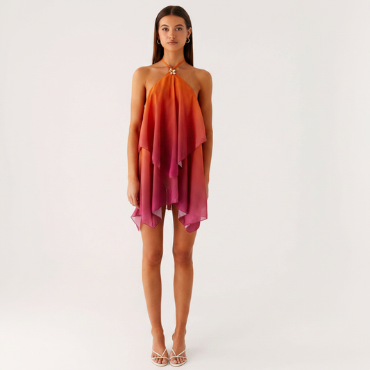 Halter Neck Mini Dress Airy Fluidity for Summer Evenings
