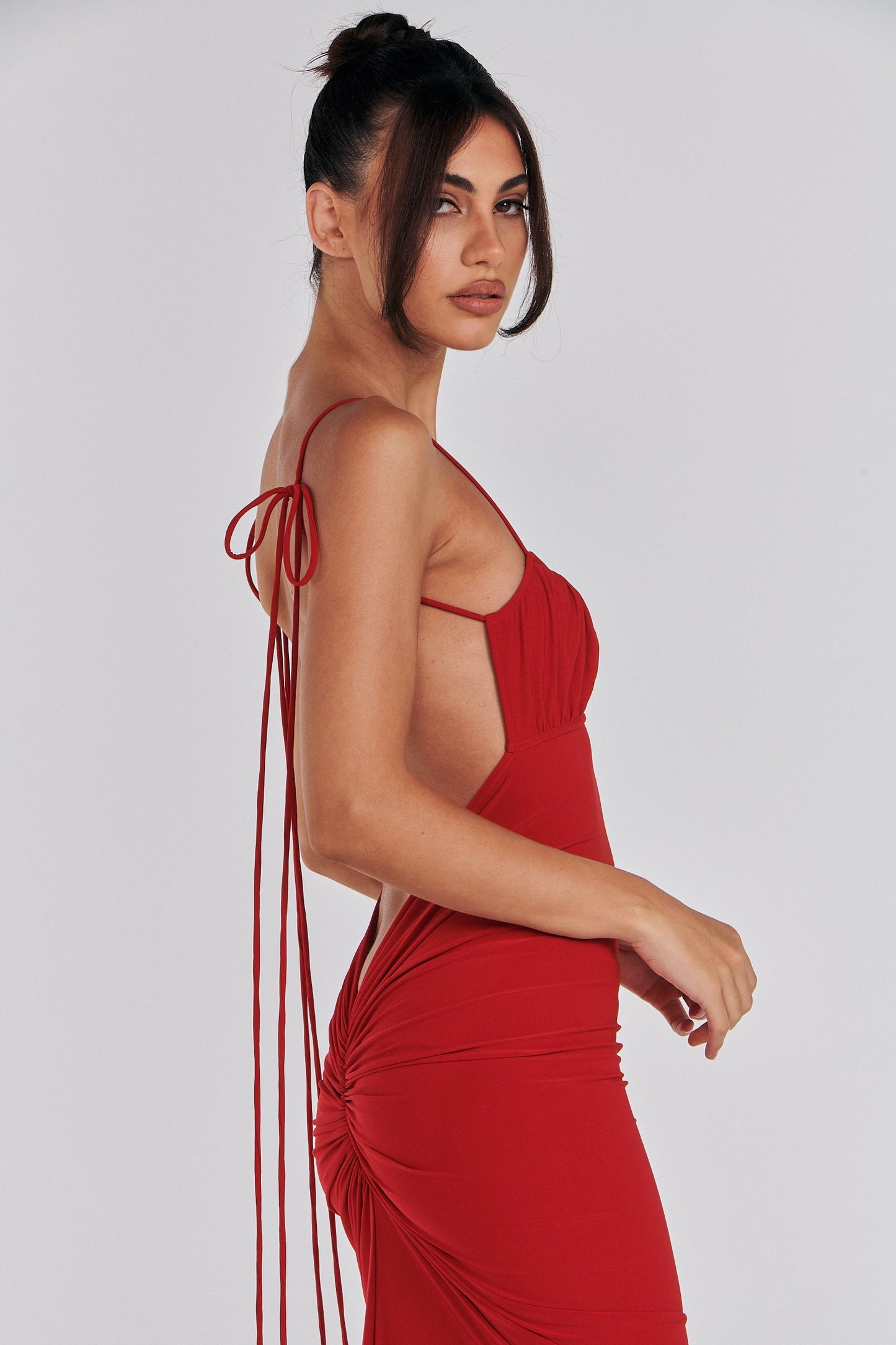 Red Zahara Neck Bodycon Dress with Open Back