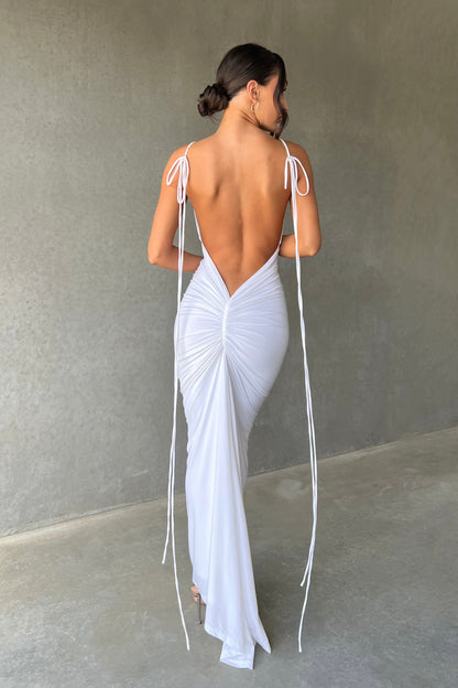 White Bodycon Mini Dress – Gathered Neckline