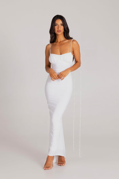 White Bodycon Mini Dress – Gathered Neckline