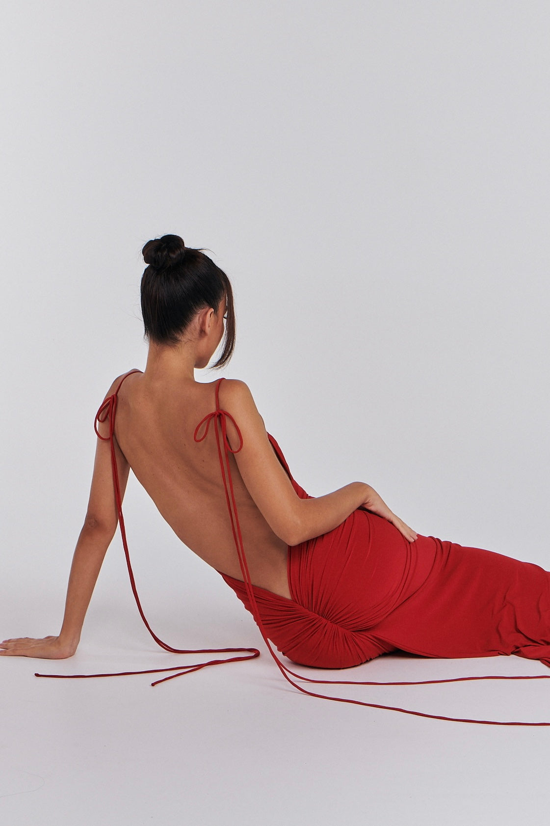 Red Zahara Neck Bodycon Dress with Open Back