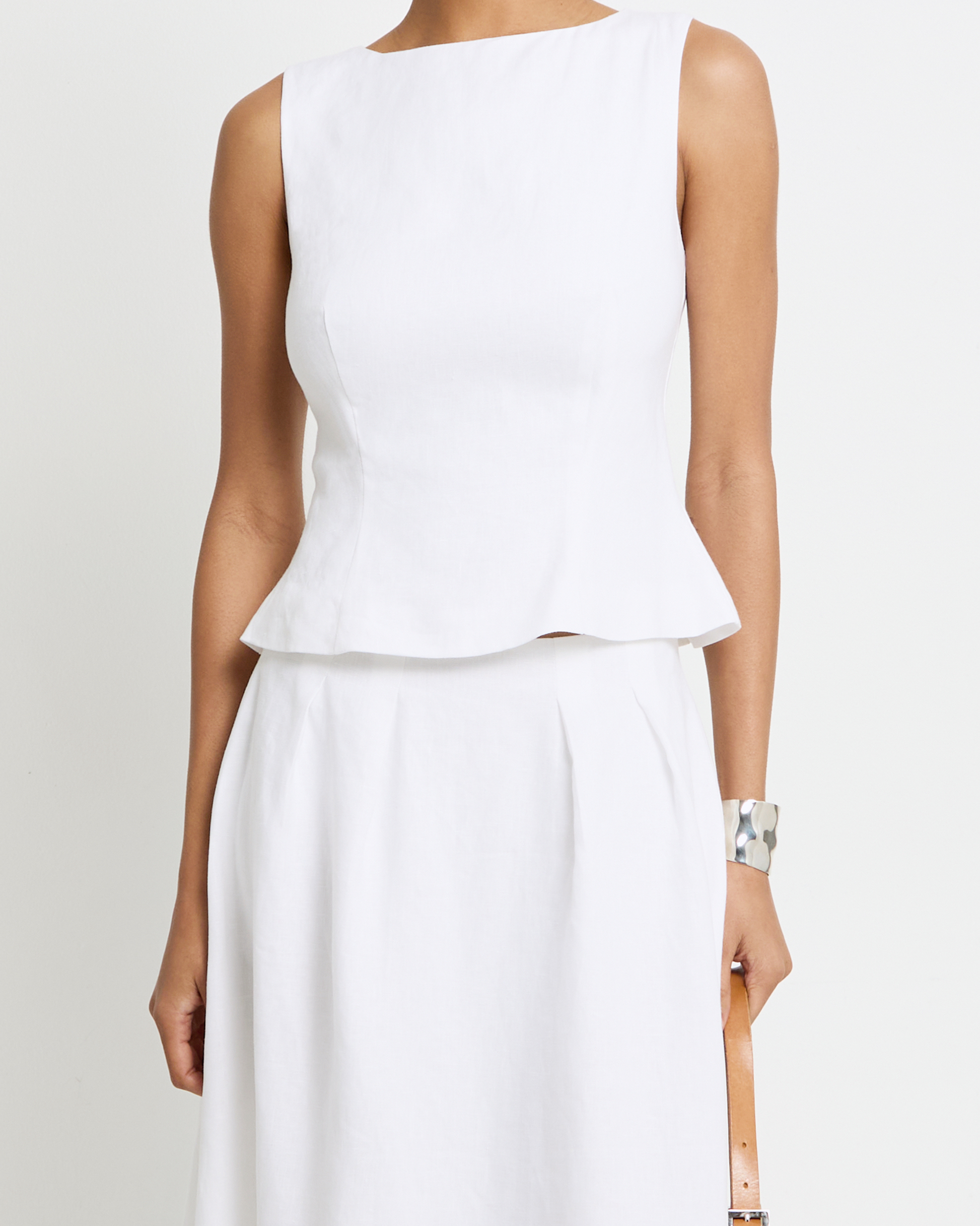 Aveline Collection | Women's Outfit with Elegant Linen Maxi Skirt & Peplum Top for Stylish Occasions 7