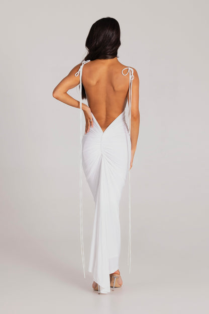 White Bodycon Mini Dress – Gathered Neckline