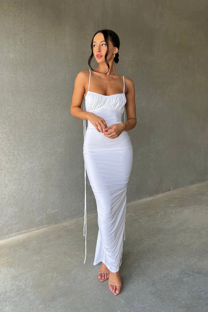 White Bodycon Mini Dress – Gathered Neckline