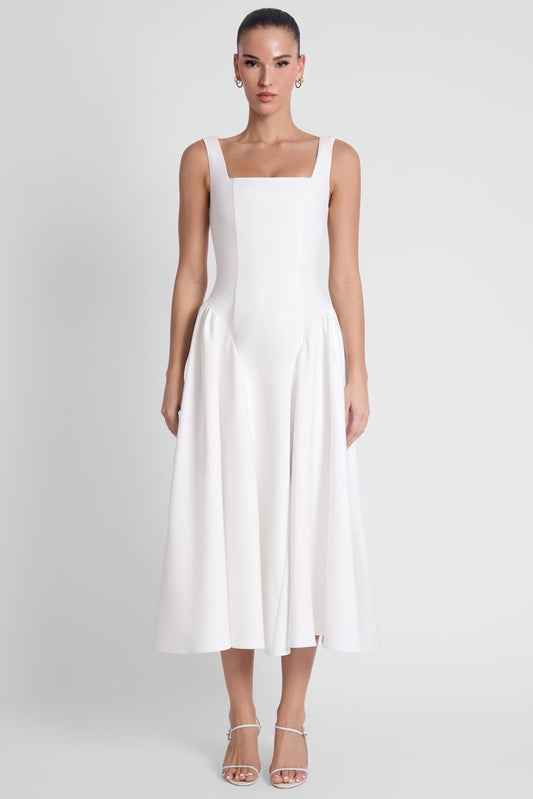 Chloe Collection | White Midi Dress with Corset Support & Elegant Design for Every Occasion 0