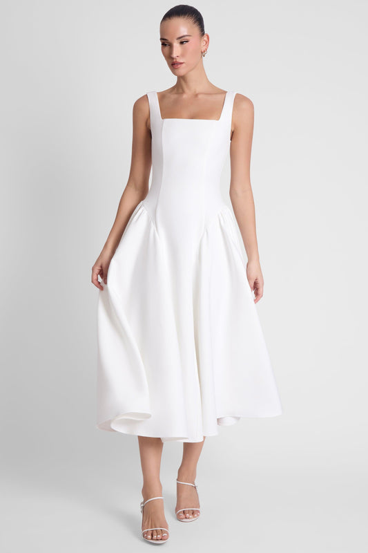 Chloe Collection | White Midi Dress with Corset Support & Elegant Design for Every Occasion 1