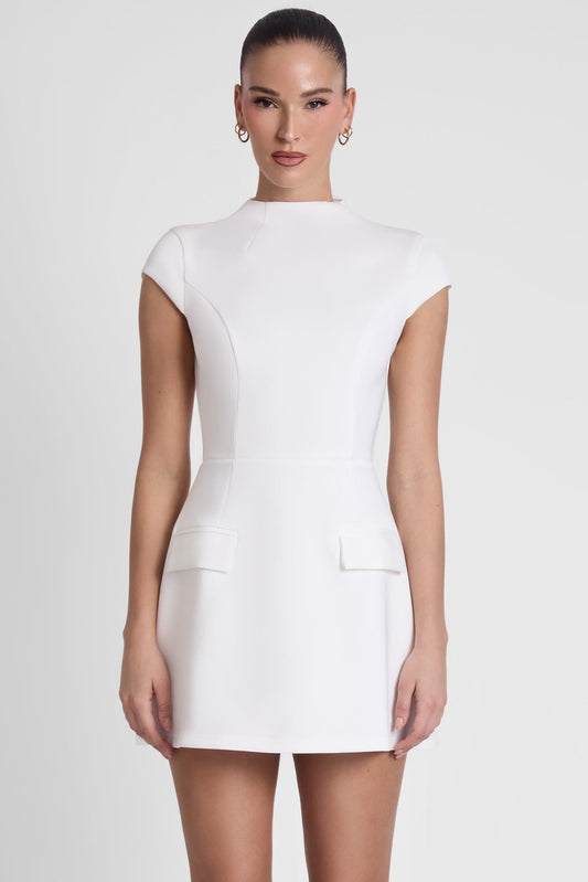 Cote Collection | Women's White Dress with Fitted Bodice & Shaping Effect | Elegant Mini Dress for Effortless Style 0