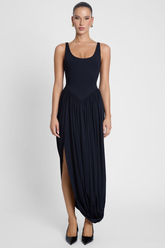Dionysus | Black Midi Dress with Figure-Flattering Design | Elegant Style for Day to Night Wear 0