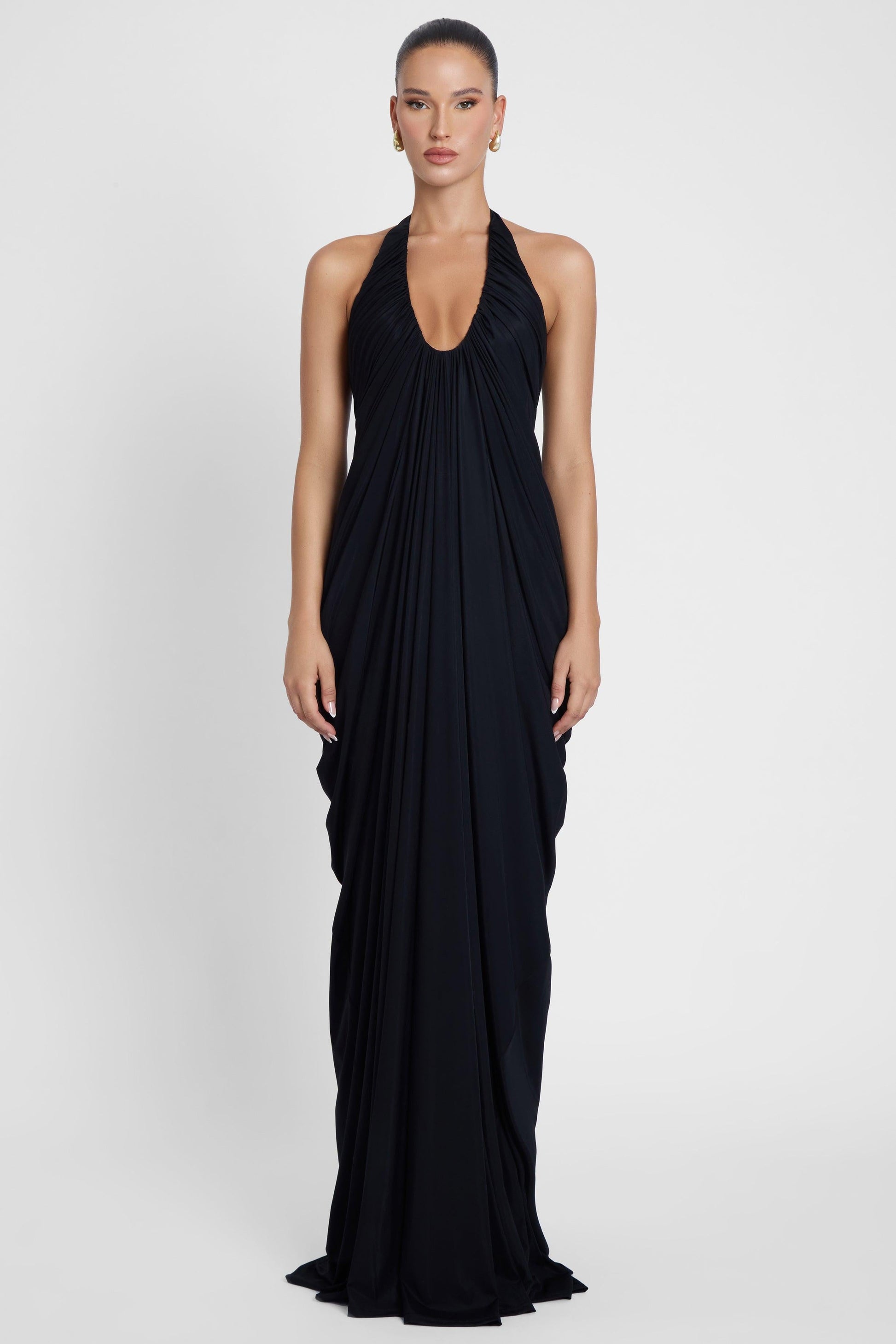 Elegant Cascade Drape Gown | Halter Maxi Dress with Sculpted Fit | Stunning Wedding Guest Dress for Timeless Elegance 0