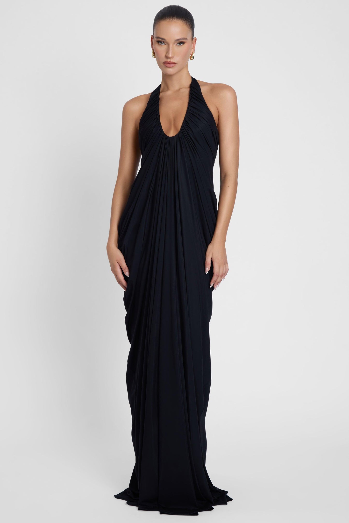 Elegant Cascade Drape Gown | Halter Maxi Dress with Sculpted Fit | Stunning Wedding Guest Dress for Timeless Elegance 1