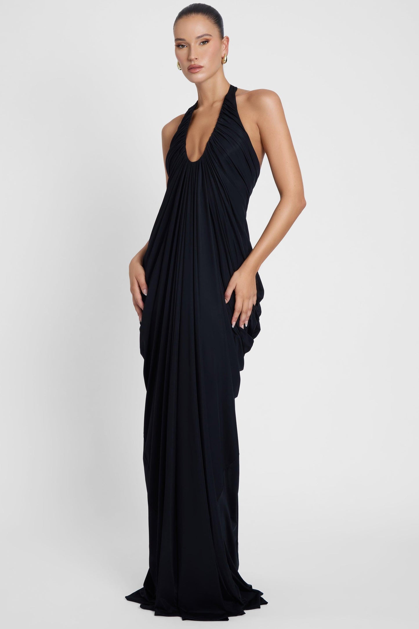 Elegant Cascade Drape Gown | Halter Maxi Dress with Sculpted Fit | Stunning Wedding Guest Dress for Timeless Elegance 2