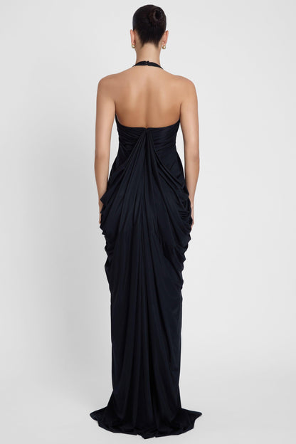Elegant Cascade Drape Gown | Halter Maxi Dress with Sculpted Fit | Stunning Wedding Guest Dress for Timeless Elegance 5