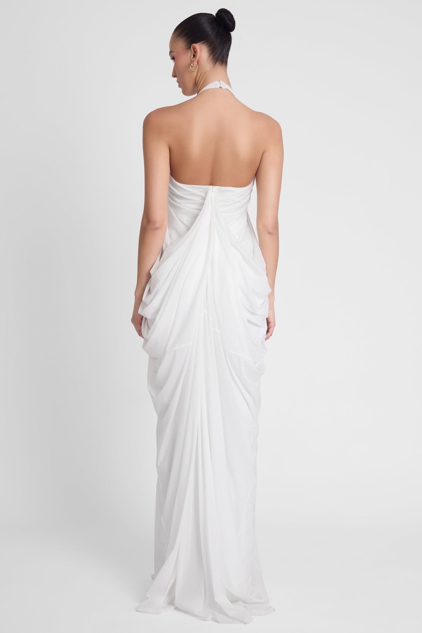 Elegant Cascade | White Maxi Dress with Sculpted Fit & Plunging Neckline | Timeless Long Dress for Unforgettable Occasions 6