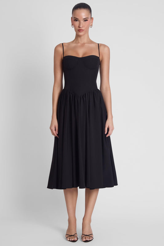 Elegant Collection | Black Midi Dress with Ballerina Bustier Design | Flattering Fit for Any Occasion 0