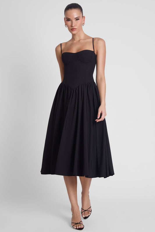 Elegant Collection | Black Midi Dress with Ballerina Bustier Design | Flattering Fit for Any Occasion 1