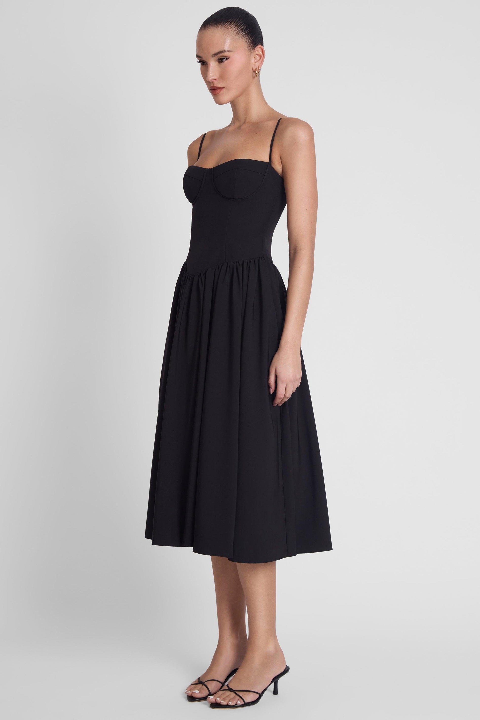 Elegant Collection | Black Midi Dress with Ballerina Bustier Design | Flattering Fit for Any Occasion 3