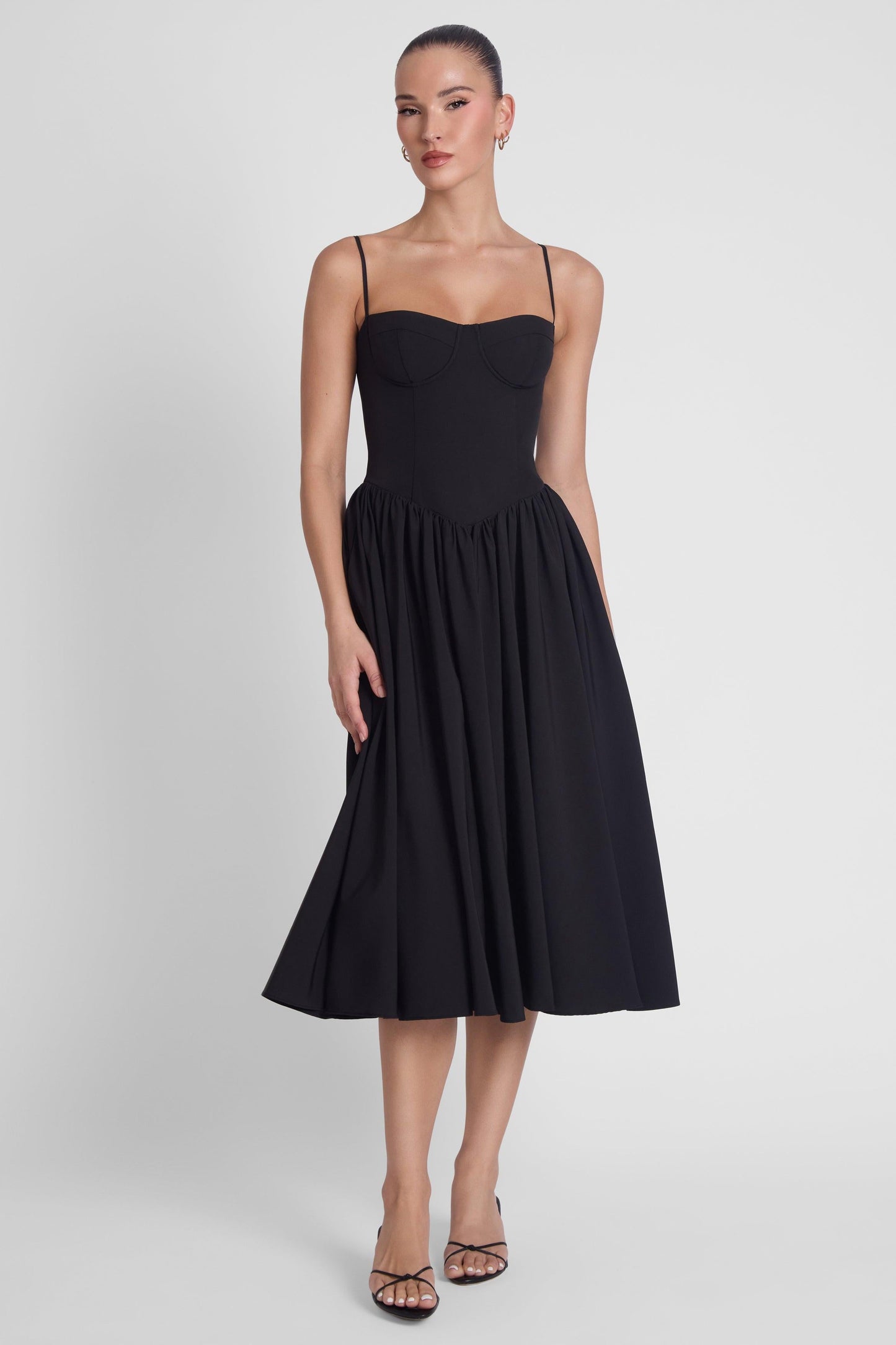 Elegant Collection | Black Midi Dress with Ballerina Bustier Design | Flattering Fit for Any Occasion 4