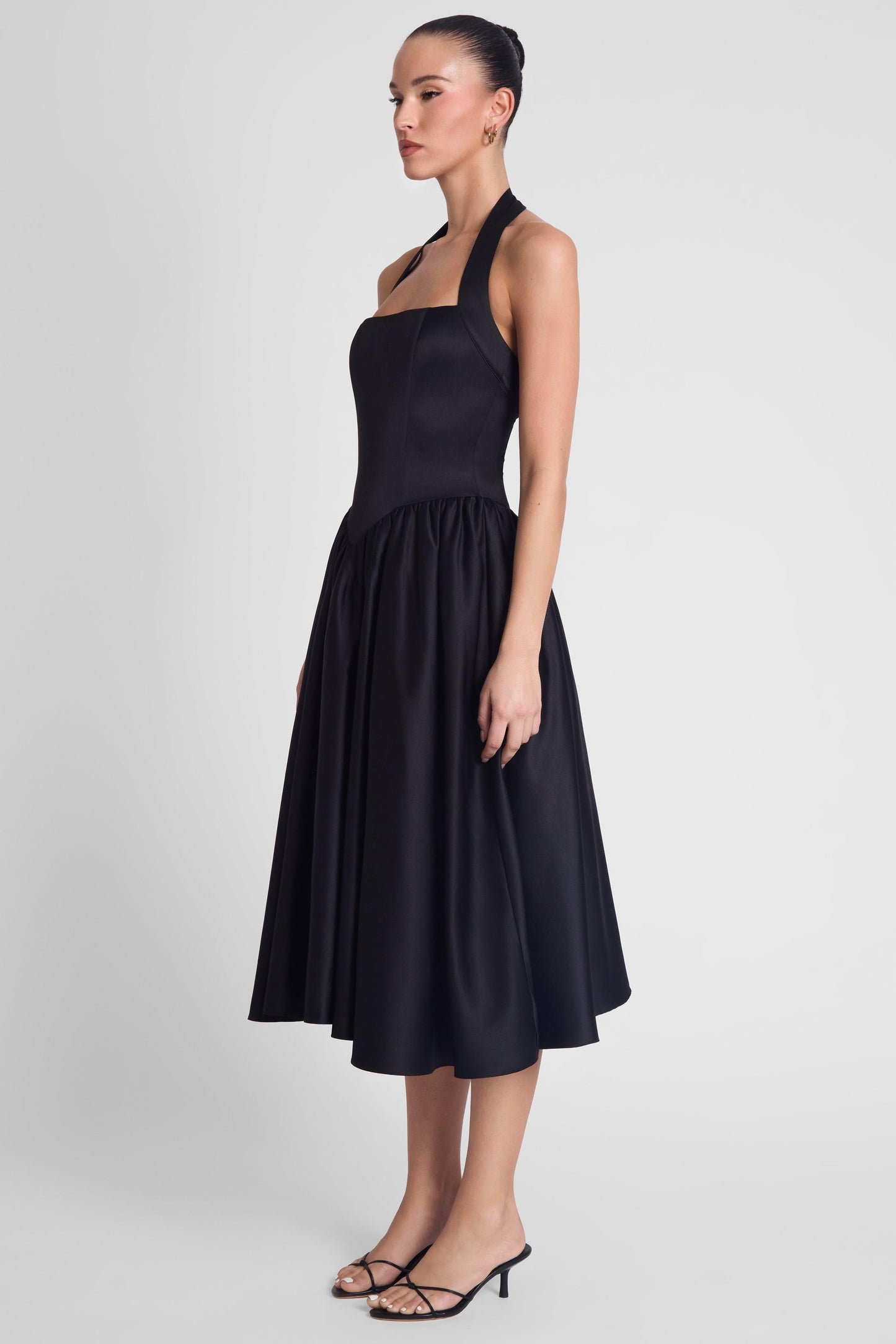 Elegant Collection | Black Midi Dress with Halter Corset Design | Flared Hemline for Timeless Elegance 2