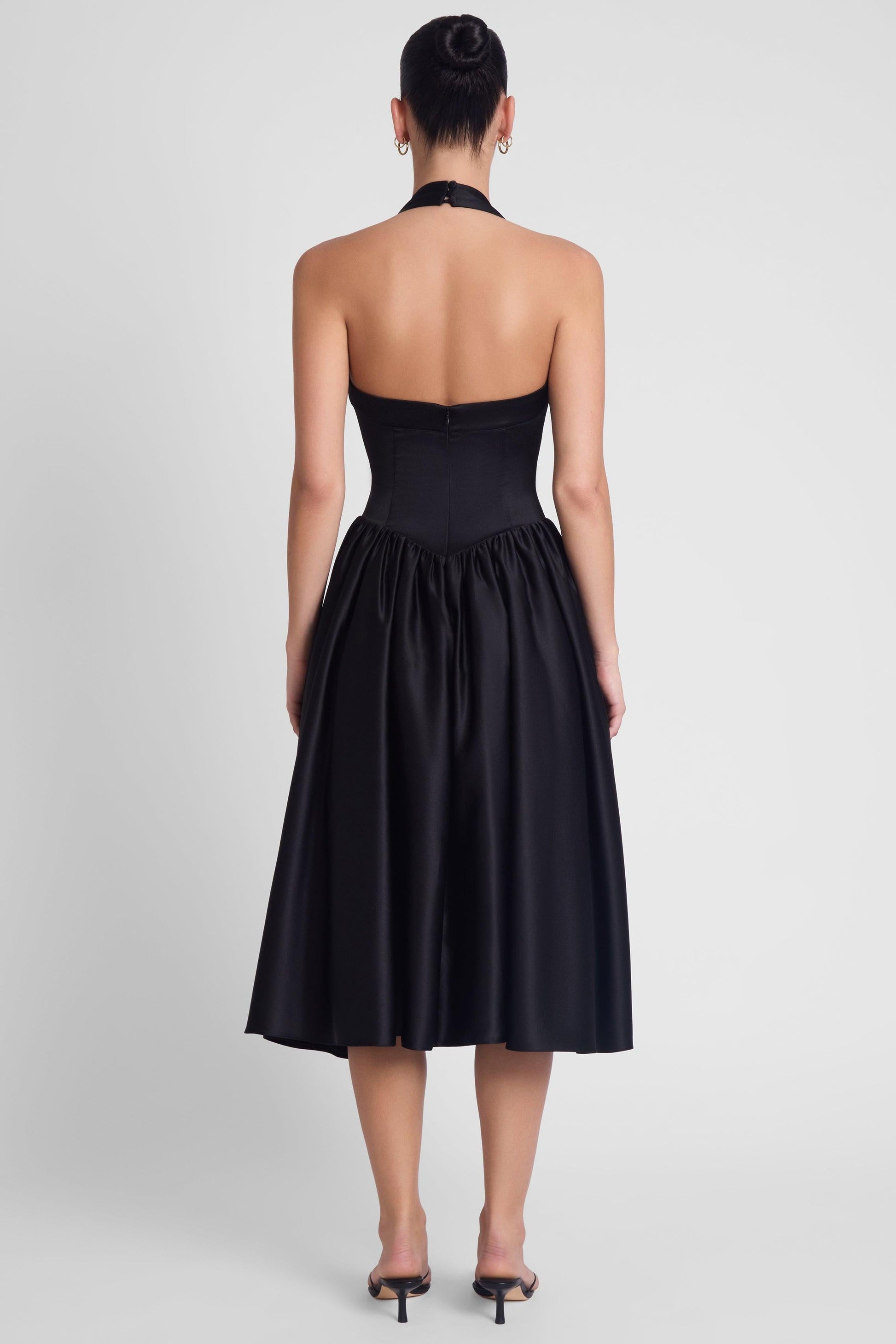 Elegant Collection | Black Midi Dress with Halter Corset Design | Flared Hemline for Timeless Elegance 4