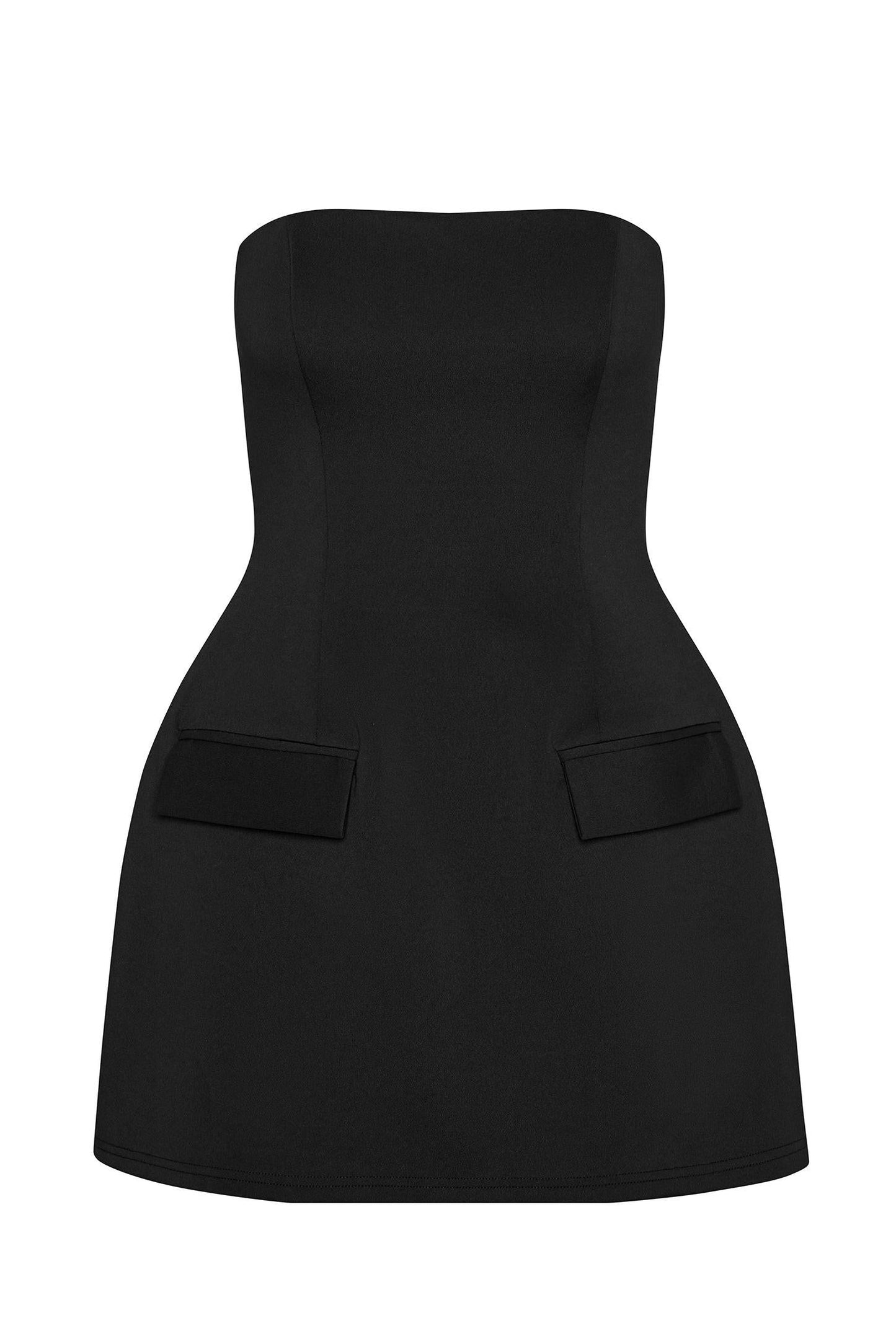 Elegant Collection | Black Mini Dress with Strapless Design & Faux Pockets | Timeless Wardrobe Essential 6