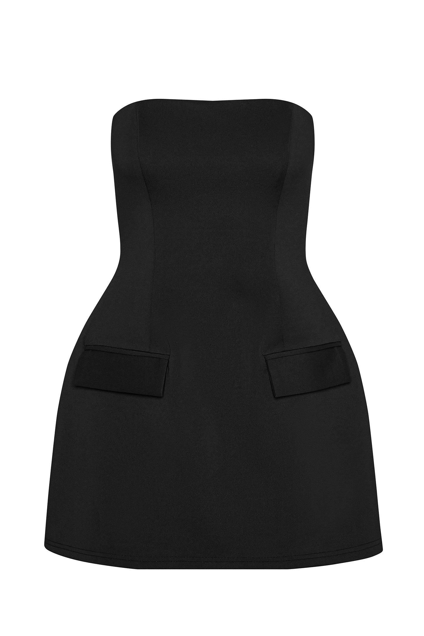 Elegant Collection | Black Mini Dress with Strapless Design & Faux Pockets | Timeless Wardrobe Essential 6
