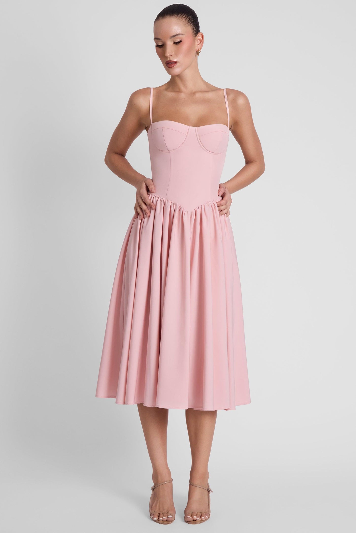 Elegant Collection | Pink Midi Dress with Wire Bustier & Gathered Skirt | Perfect for Any Occasion 4