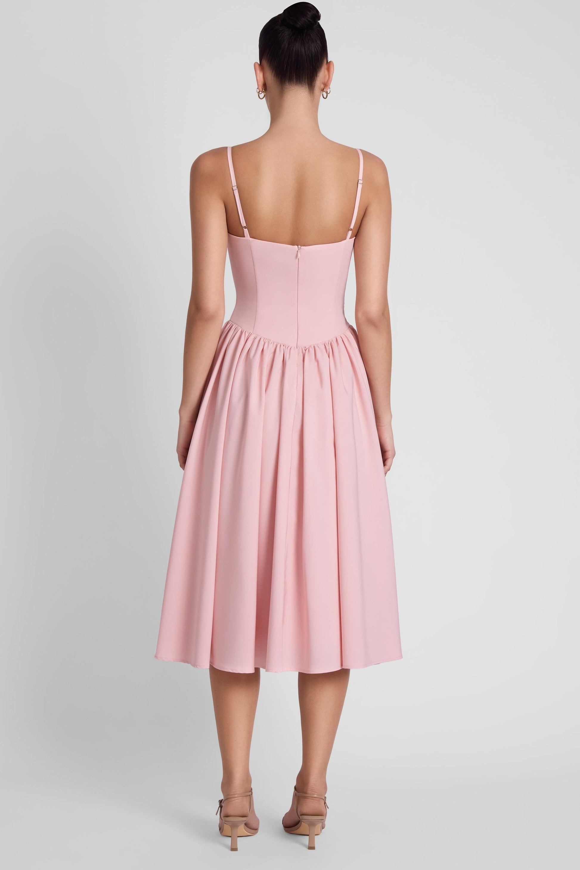 Elegant Collection | Pink Midi Dress with Wire Bustier & Gathered Skirt | Perfect for Any Occasion 5