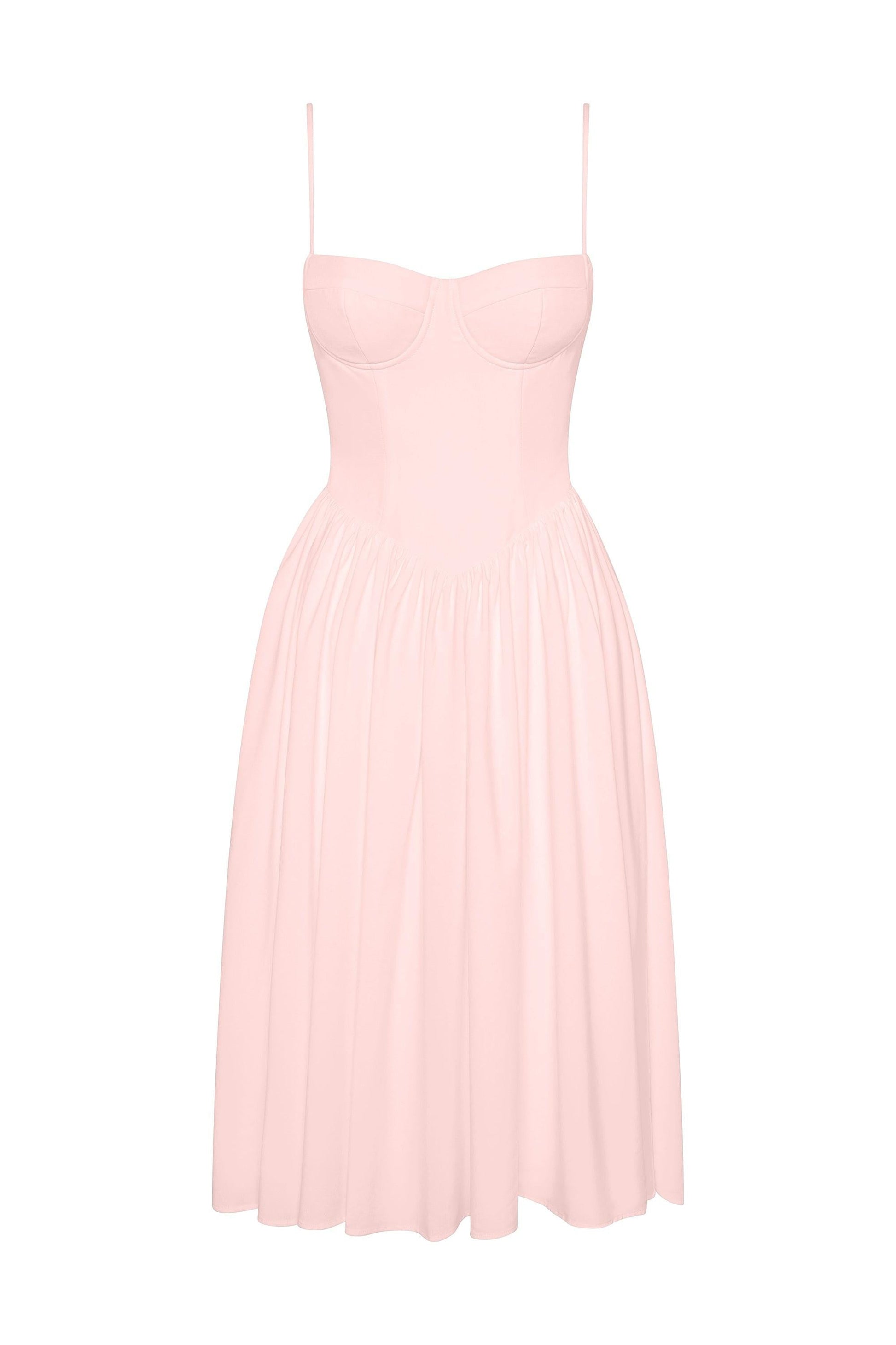 Elegant Collection | Pink Midi Dress with Wire Bustier & Gathered Skirt | Perfect for Any Occasion 7