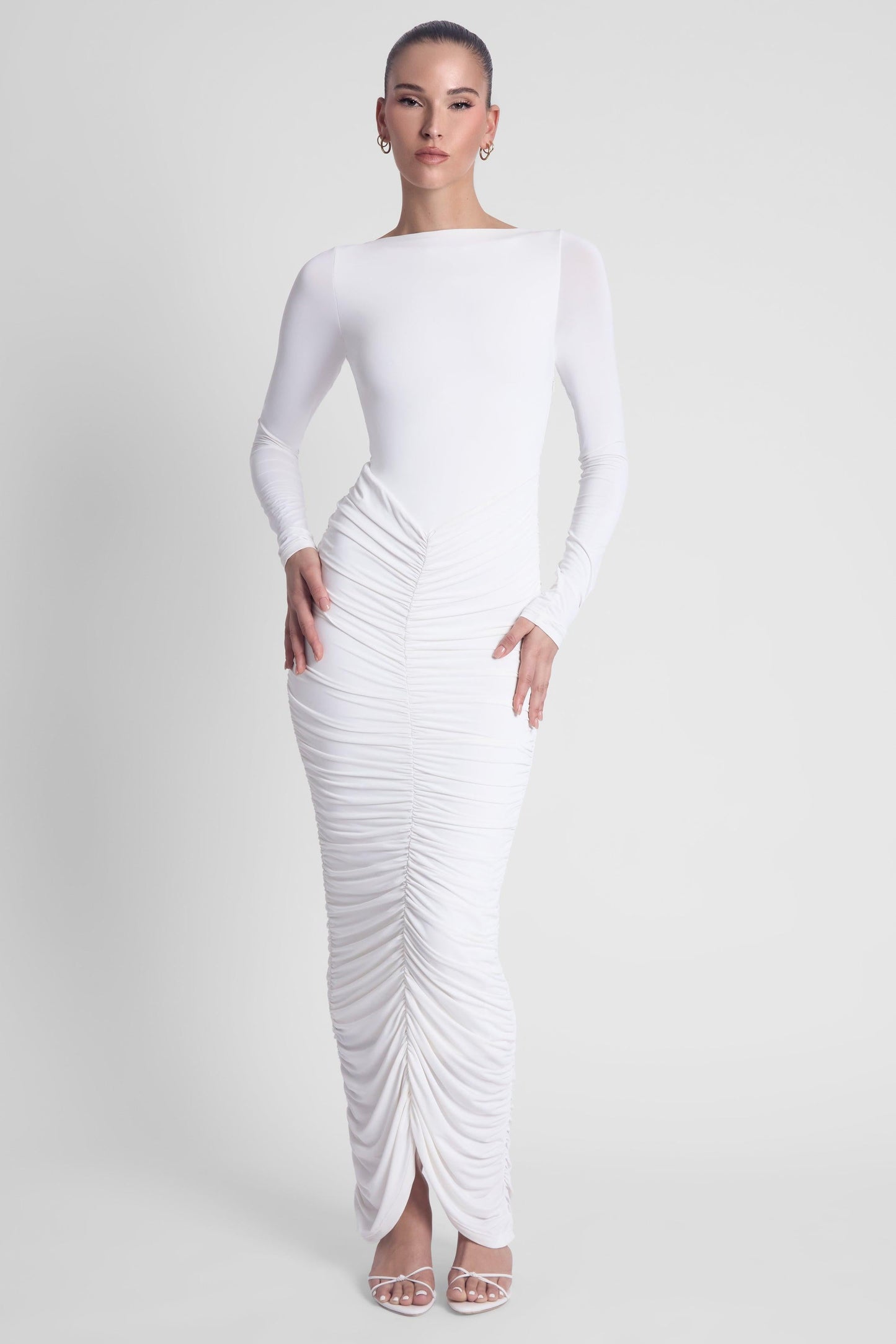 Elegant Collection | White Maxi Dress with Long Sleeves & Double-Lined Support | Flattering Fit for Effortless Elegance 1