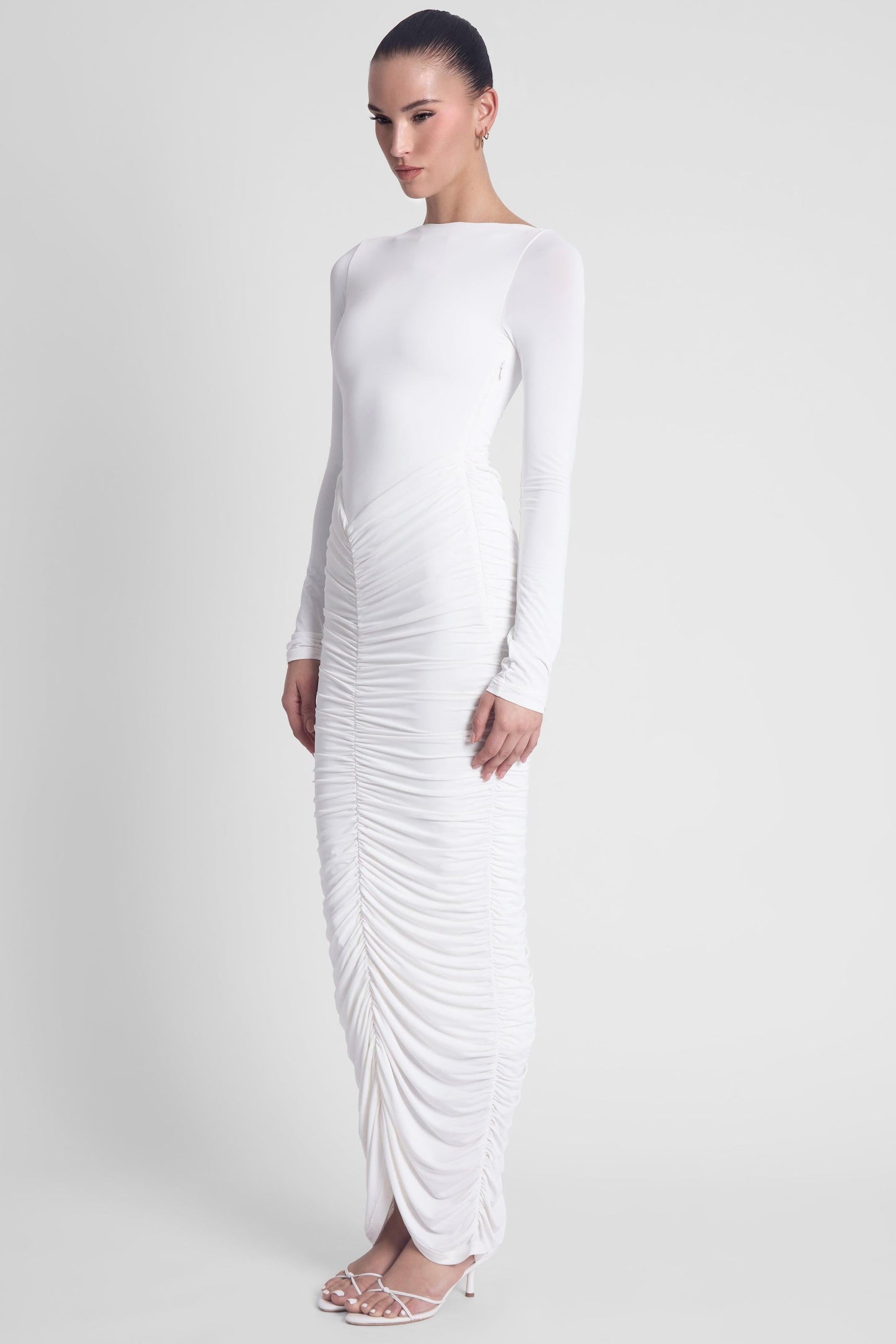 Elegant Collection | White Maxi Dress with Long Sleeves & Double-Lined Support | Flattering Fit for Effortless Elegance 2
