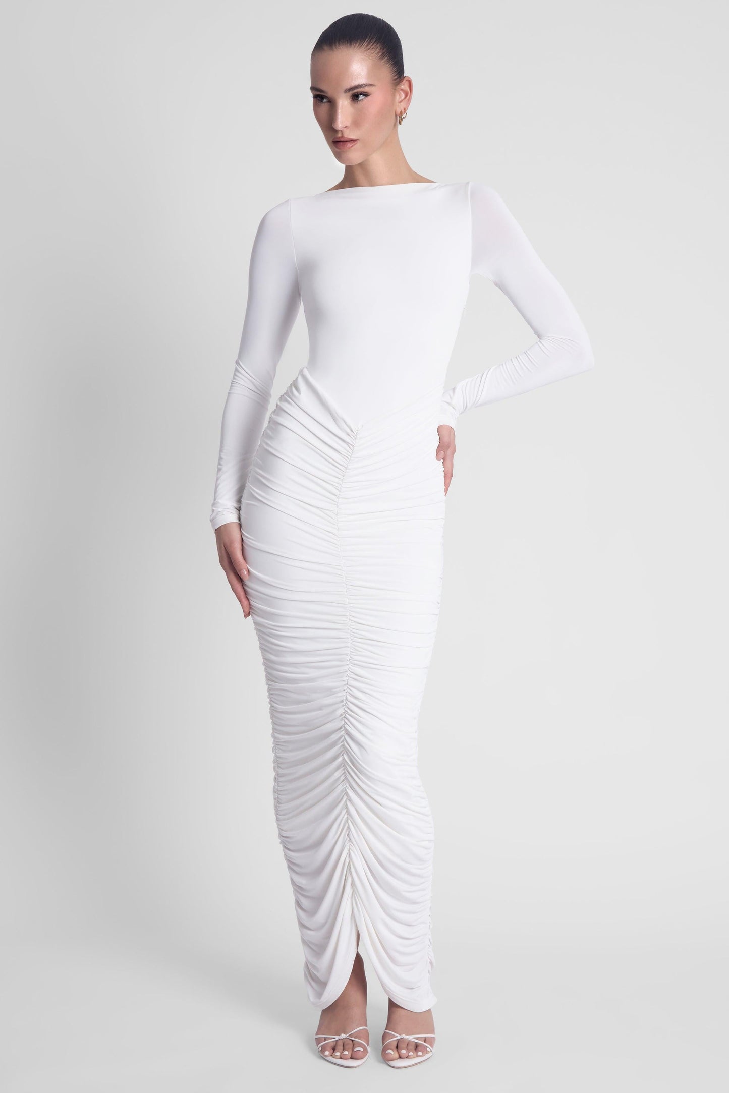 Elegant Collection | White Maxi Dress with Long Sleeves & Double-Lined Support | Flattering Fit for Effortless Elegance 3