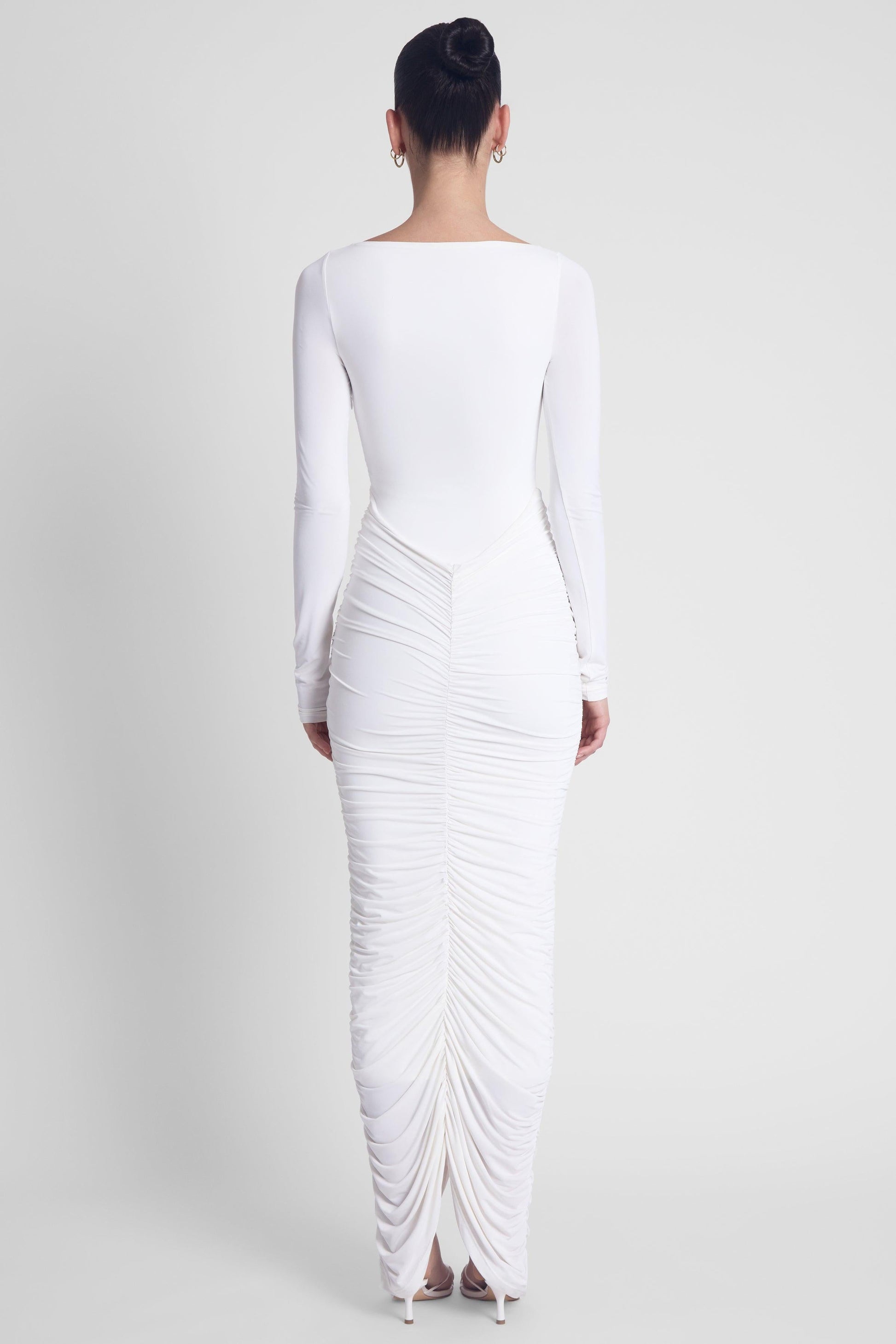 Elegant Collection | White Maxi Dress with Long Sleeves & Double-Lined Support | Flattering Fit for Effortless Elegance 4