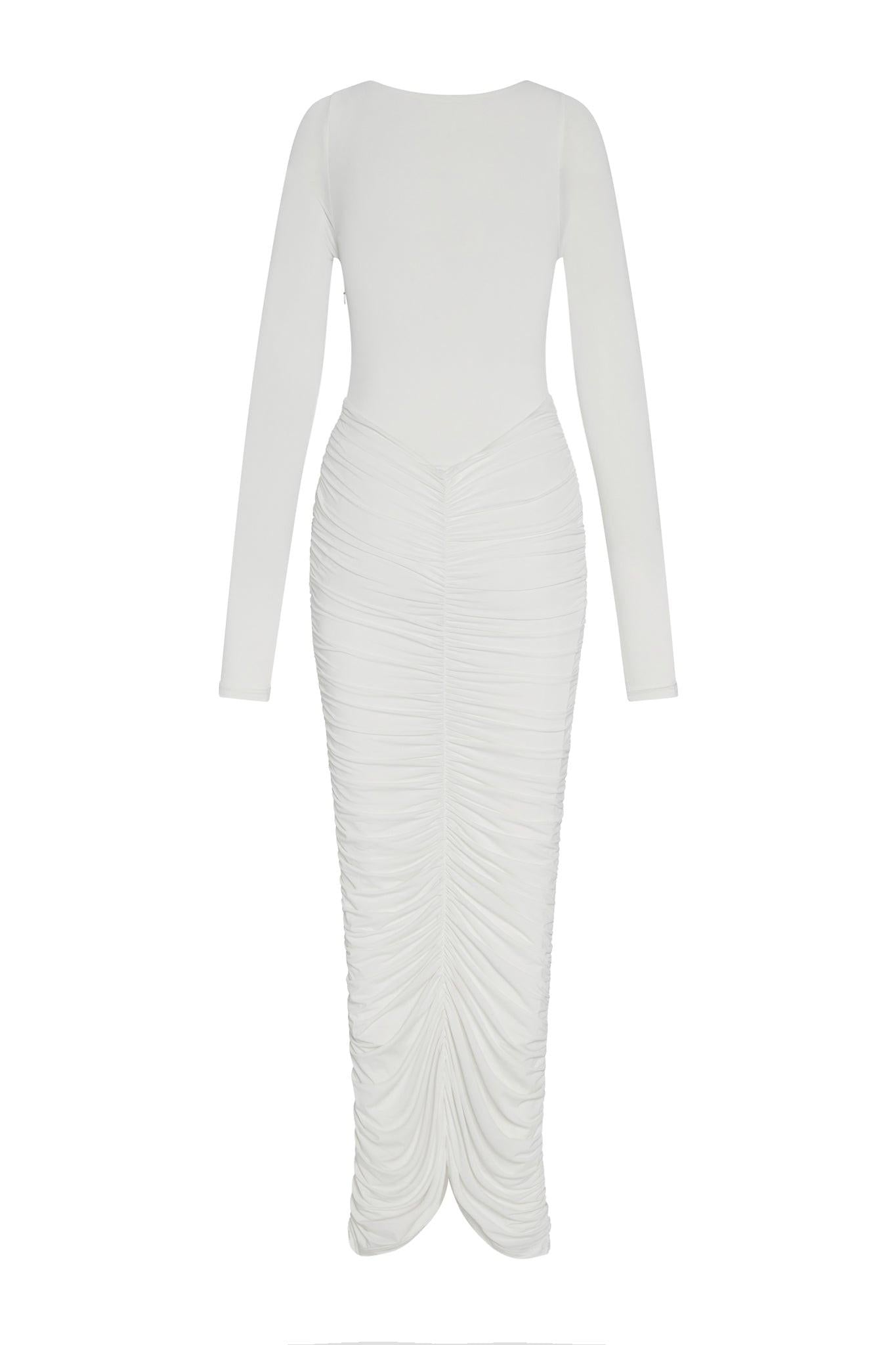 Elegant Collection | White Maxi Dress with Long Sleeves & Double-Lined Support | Flattering Fit for Effortless Elegance 5