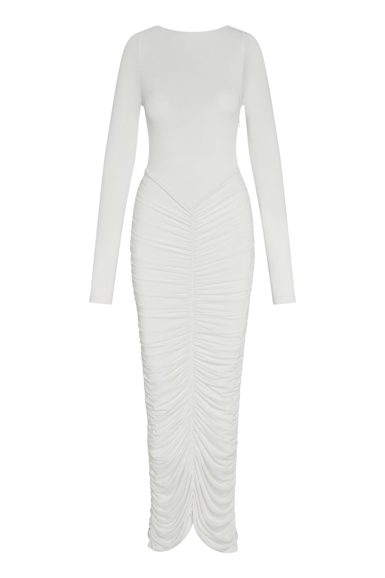 Elegant Collection | White Maxi Dress with Long Sleeves & Double-Lined Support | Flattering Fit for Effortless Elegance 6