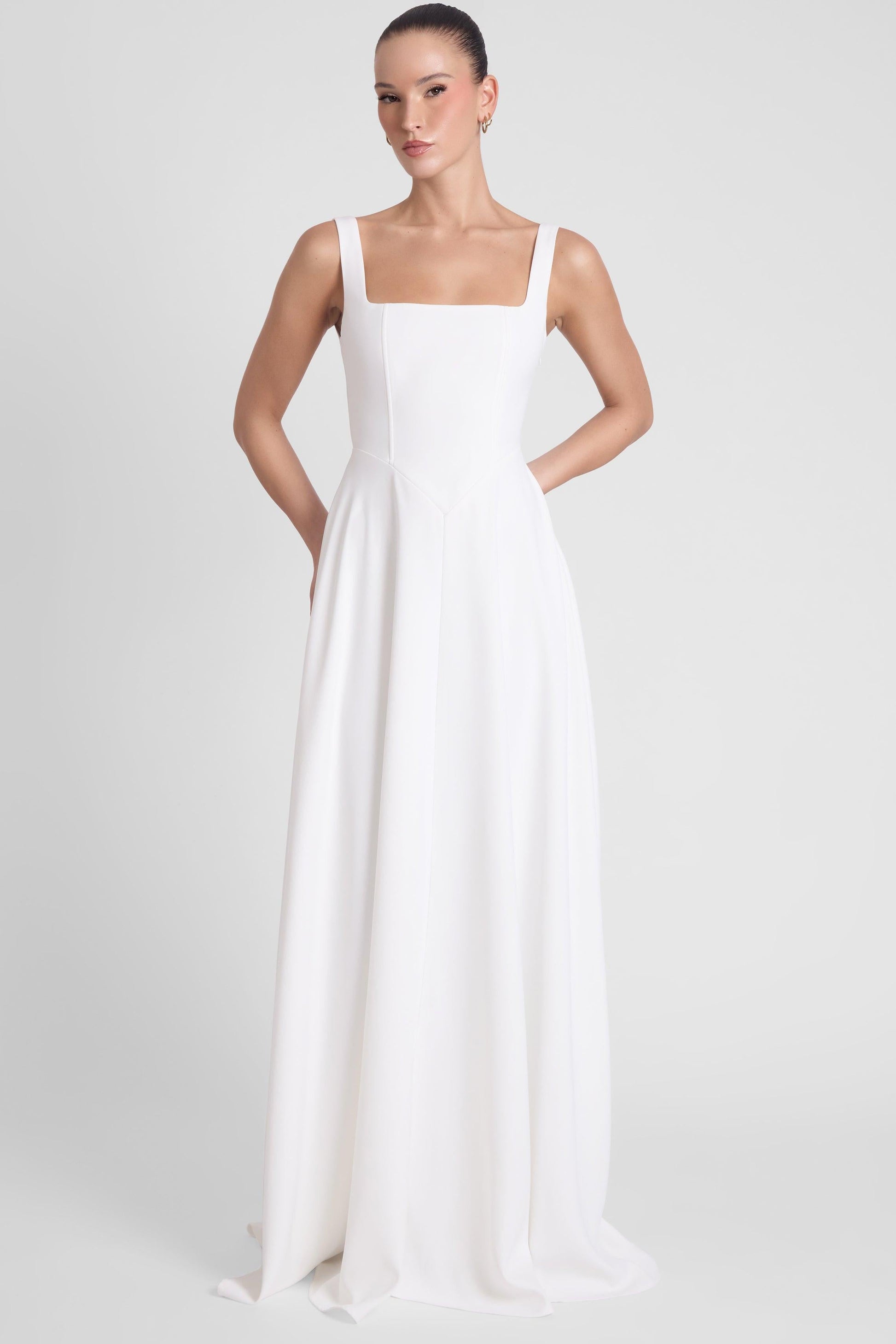 Elegant Collection | White Maxi Dress with Square Neck Corset Design | Flattering Fit for Special Occasions 2