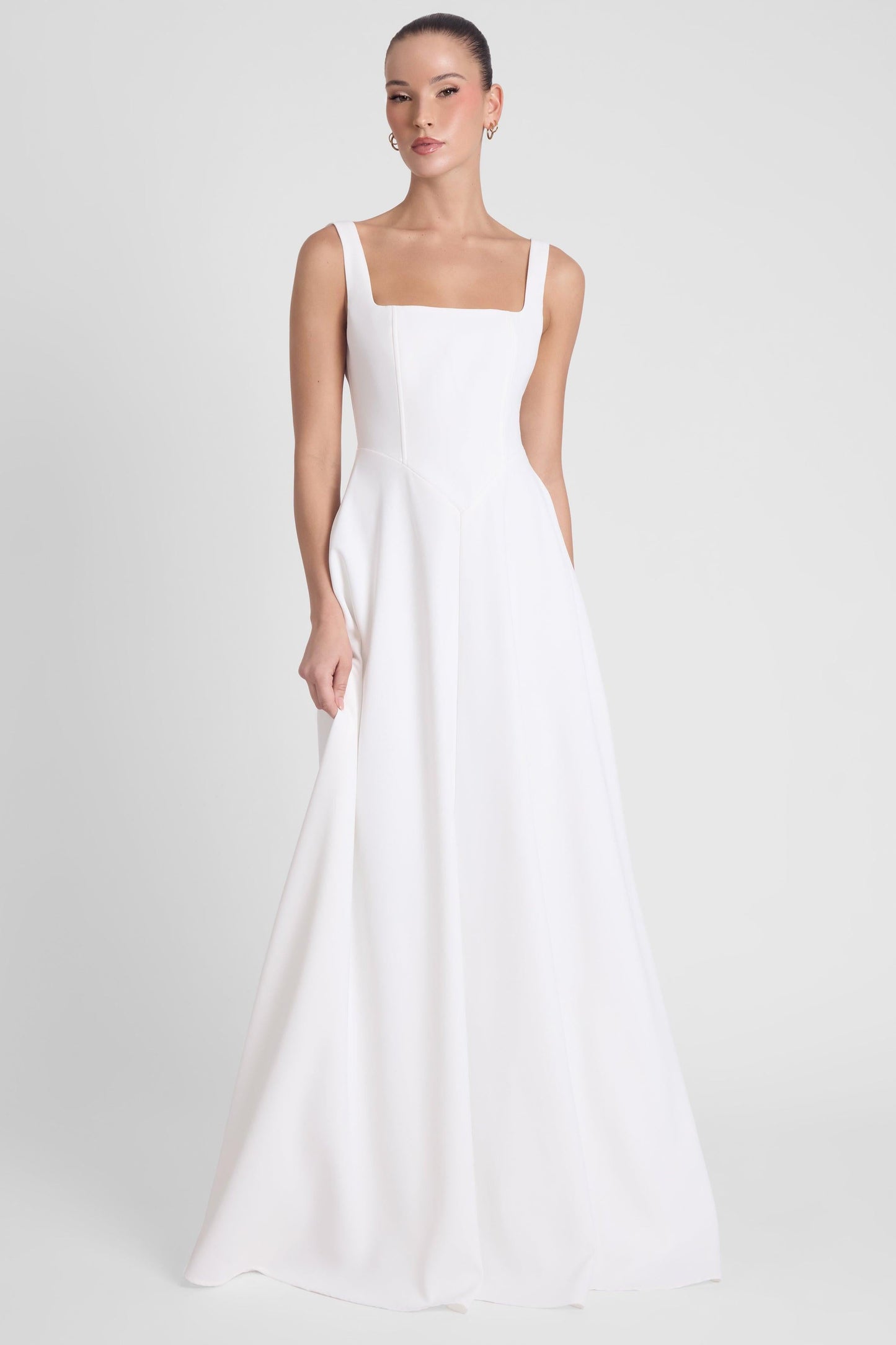 Elegant Collection | White Maxi Dress with Square Neck Corset Design | Flattering Fit for Special Occasions 3