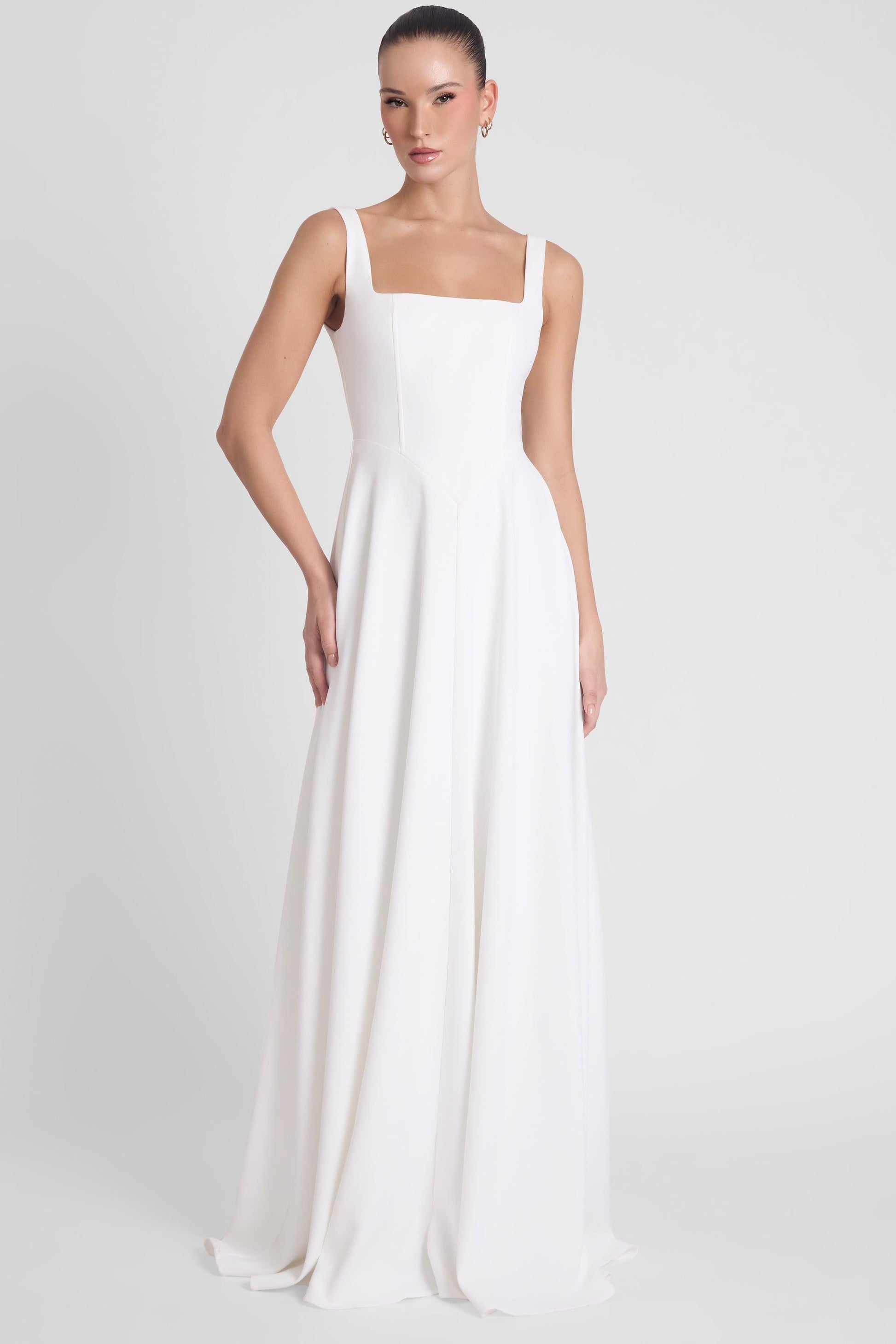 Elegant Collection | White Maxi Dress with Square Neck Corset Design | Flattering Fit for Special Occasions 4